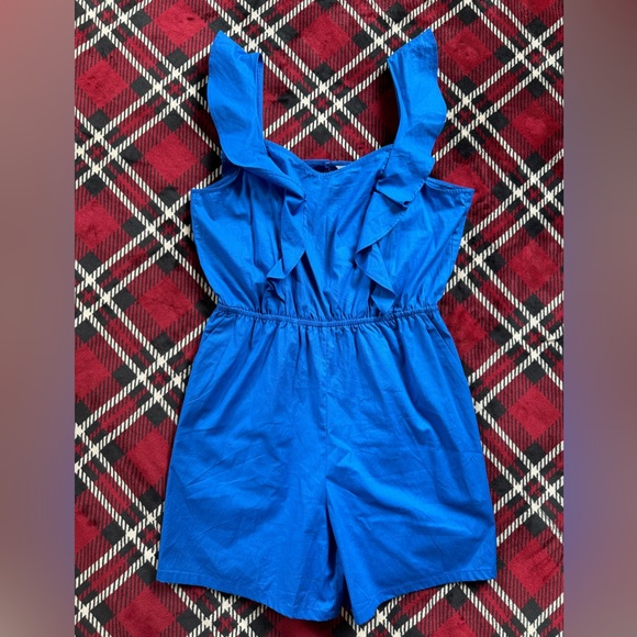 H&M Flounce-Trimmed Romper - Bright Blue - Picture 3 of 13